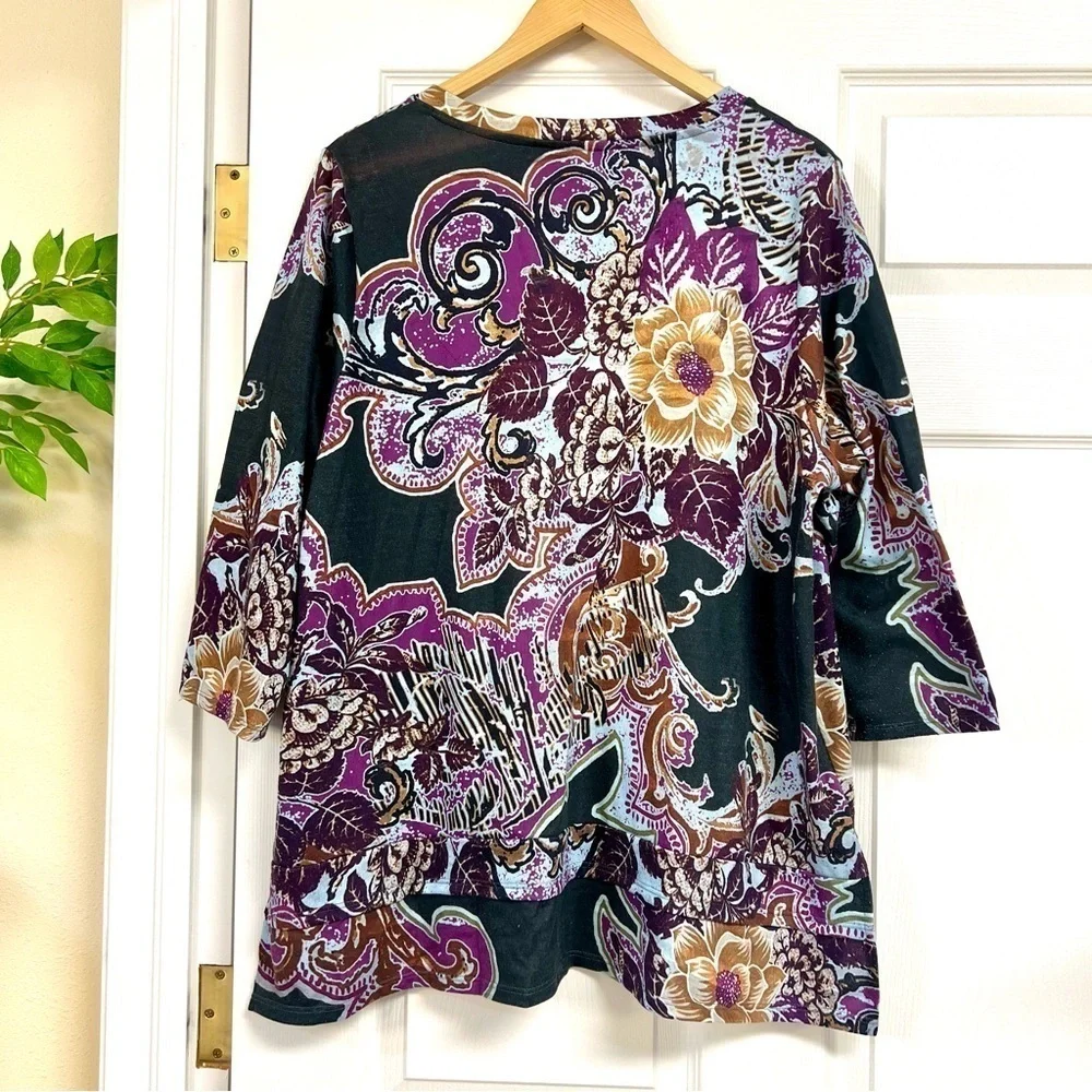 SOFT SURROUNDINGS Plus 1X V-neck floral boho tunic top women’s - Picture 4 of 7
